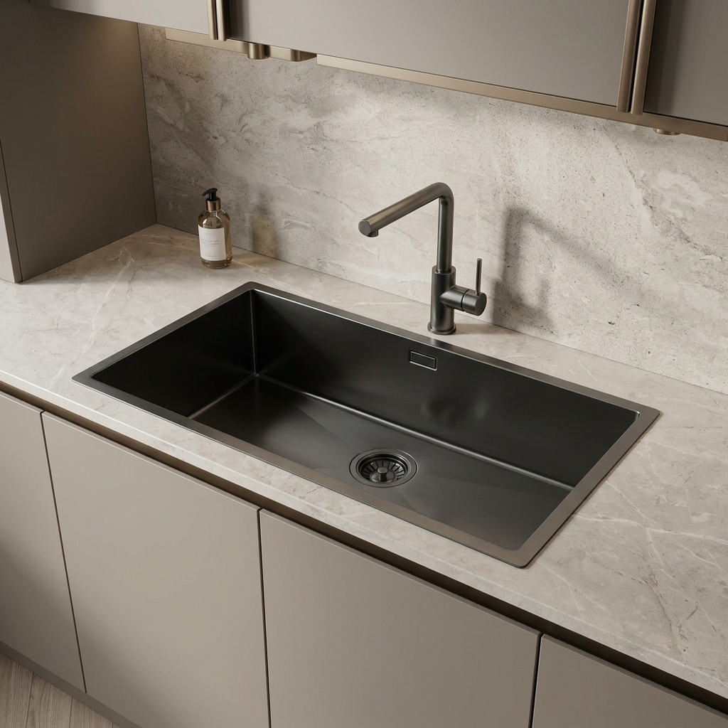 Pure.Sink Luxion Large Gun metal sink 74x40 cm undermount, flush mount, and top mount PLX7440-61